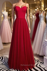 Sweetheart Neck Red Long Semi Formal Prom Dresses, Red Long Formal Evening Dresses